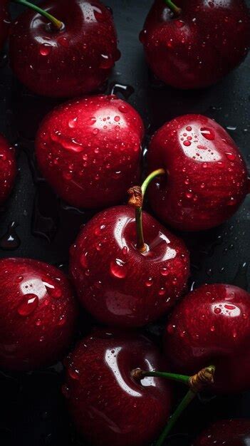 Premium AI Image A Bowl Of Cherries With Water Drops On It