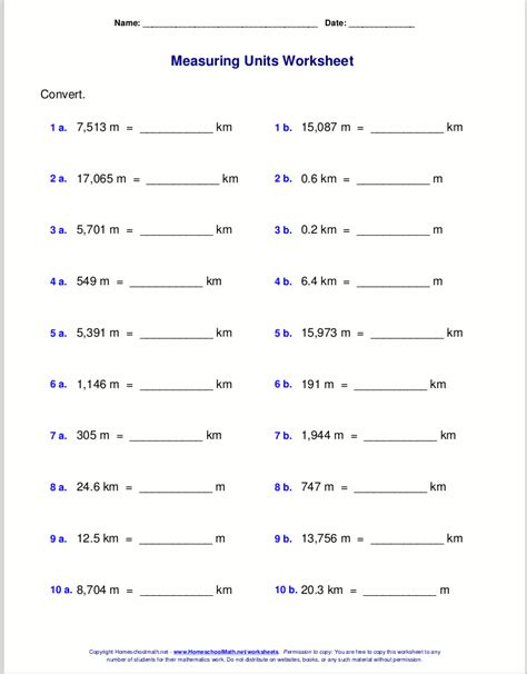 Metric Measuring Units Worksheets