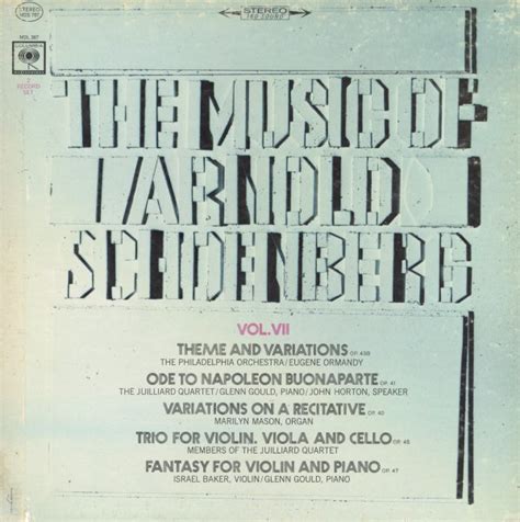 Schoenberg Music Of Arnold Schoenberg Vol 7 Glenn Gould John