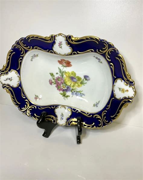 Vintage Large Lindner Kueps Bavarian Echt Cobalt Porcelain Dish