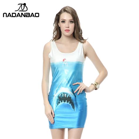 Nadanbao Sky Blue Shark The Jaws Print Women New Sexy Party Club Summer