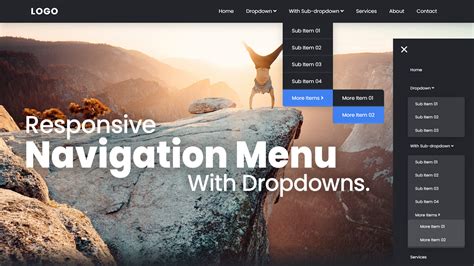 Responsive Header Navigation Menu For A Website With Dropdown Menus