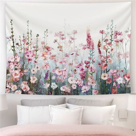 Pink Floral Tapestry Wall Hanging For Bedroom Aesthetic Etsy