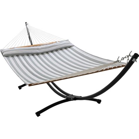 12ft Steel Arc Hammock Stand And King Quilted Hammock In Stone Stripe