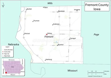 a map showing the location of fremont county, iowa and its surrounding ...