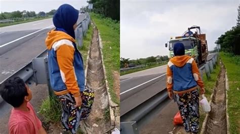 Viral Sopir Truk Berhenti Di Jalan Tol Temui Istri Dan Anak Bikin