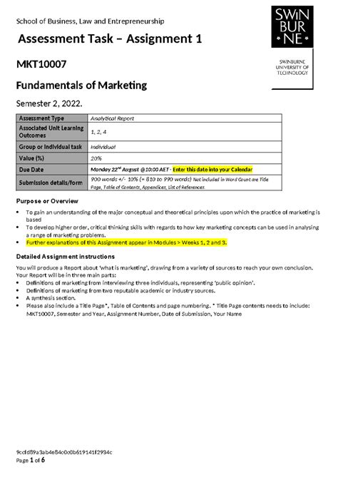 Example Mkt10007 S222 Assignment 1 School Of Business Law And