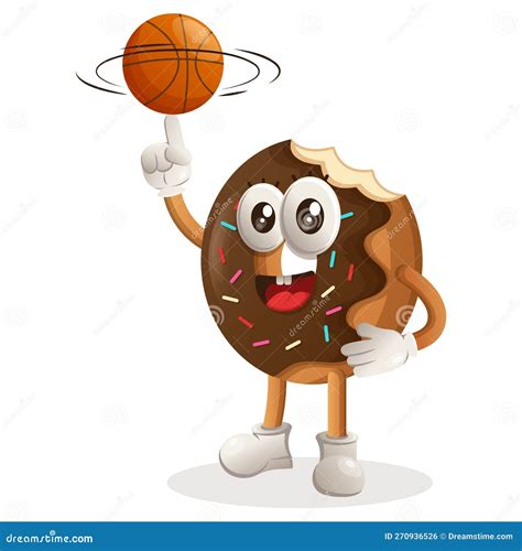 Cute Donut Mascot Playing Basketball Freestyle With Ball Stock Vector