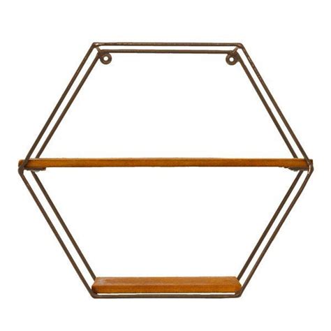 Nicho Prateleira Hex Gono Metal Aramado E Madeira X Cm Cobre