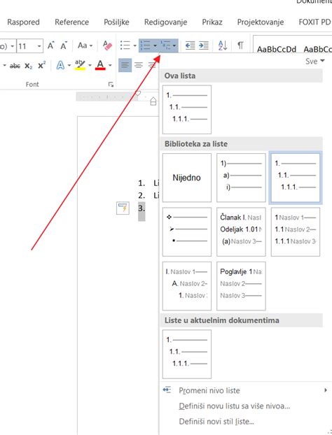 Kako Podesiti Listu Unutar Liste U Wordu