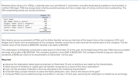 Solved Petoskey Stone Quarry Inc PSQ A Calendar Year Chegg