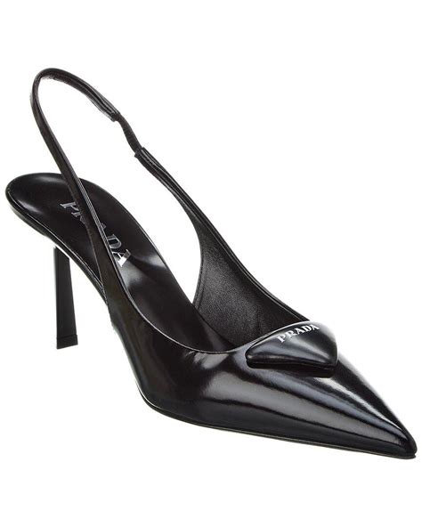 Prada Logo Leather Pointy Toe Slingback Pump In Black Lyst