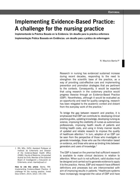 Pdf Implementing Evidence Based Practice A Challenge For The Nursing