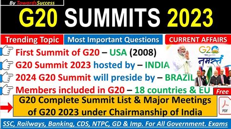 G20 Summits 2023 India G20 शिखर सम्मेलन 2023 G20 Summit 2023 All Imp Mcqs G20 Current