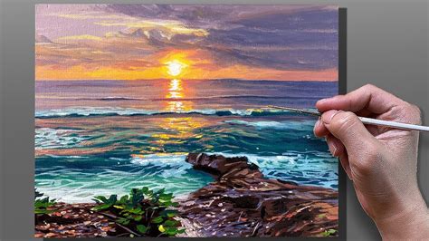 Acrylic Painting Sunset Coastline Seascape Correa Art Youtube