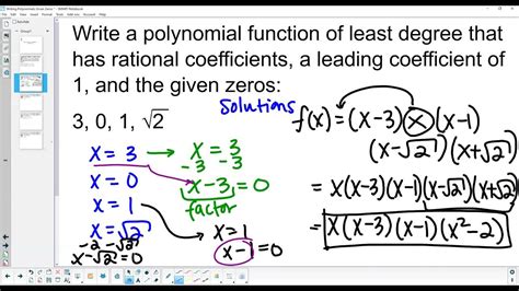 Writing Polynomial Equations Given Zeros Youtube