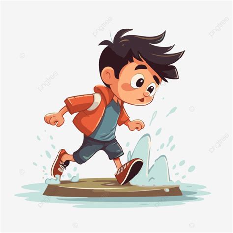 Pisando Fuerte Clipart Chico Del Agua Corriendo Hacia El Agua Personaje