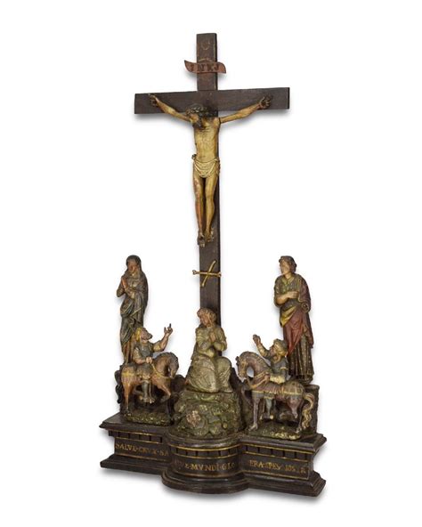 Proantic Rare Polychromed Wooden Calvary Altarpiece French Mid Th