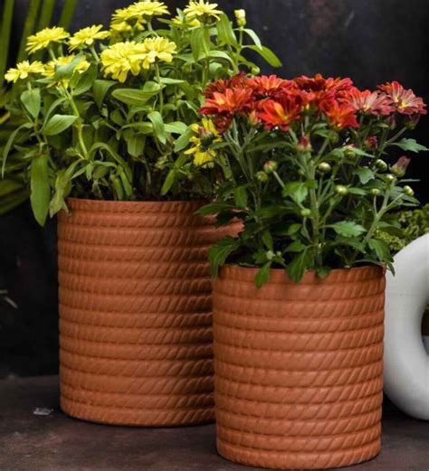 Buy Red Terracotta Zig Zag Planter Set Online Floor Planters Pots