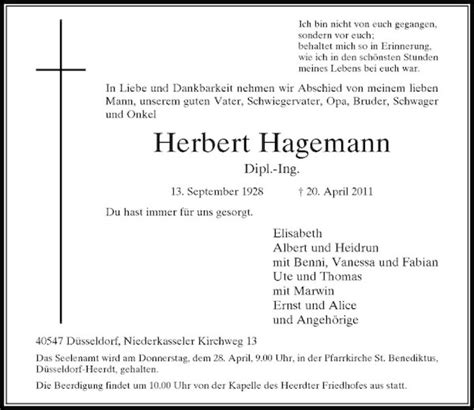 Alle Traueranzeigen für Herbert Hagemann trauer rp online de