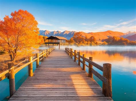 Premium AI Image | Remarkable landscape of colorful autumn Wanaka Lake ...