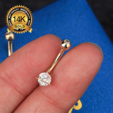 14k Solid Gold Planet Cz Belly Button Ring 14g Navel Ring Belly Rings Belly Button Jewelry Navel