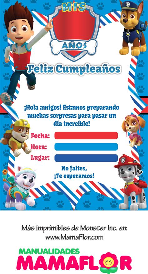 Paw Patrol Invito En Invitacion Cumplea Os Patrulla Canina