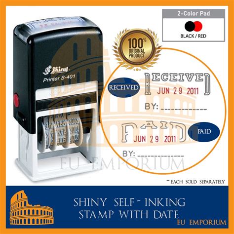 Stamp Self Inking Stamp Dater Shiny Paid Or Received With Date And