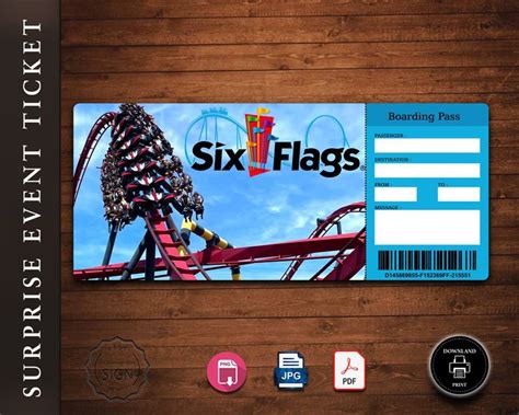 Six Flags Surprise Gift Ticket Boarding Pass Trip Ticket Admission