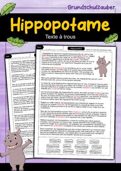 Hippopotame Texte à trous avec solution Animaux français TPT