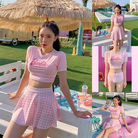 Bikini đồ bơi nữ ba mảnh crotop chân váy hồng có sẵn Shopee Việt Nam