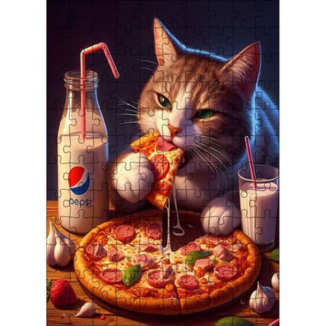 Tablomega Ahşap Mdf Puzzle Yapboz Pizza Yiyen Sevimli Kedi Fiyatı