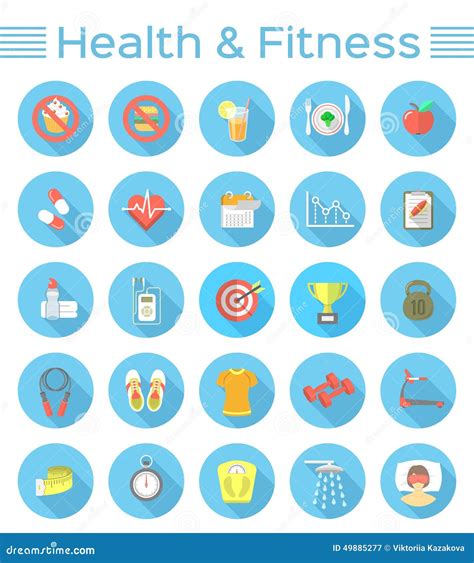 Modern Flat Fitness And Wellness Icons Stock Vector Image