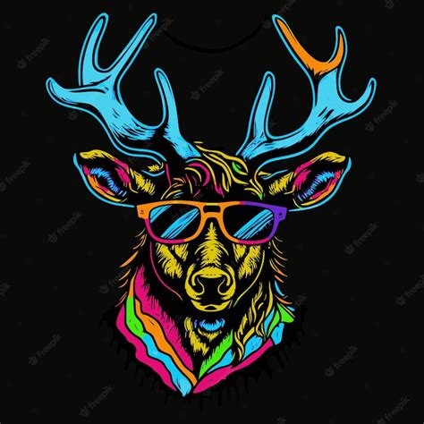 Premium Vector A Bright Colorful Portrait Of A Deer Wearing