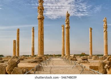 Ruins Apadana Tachara Palace Behind Stairway Stock Photo