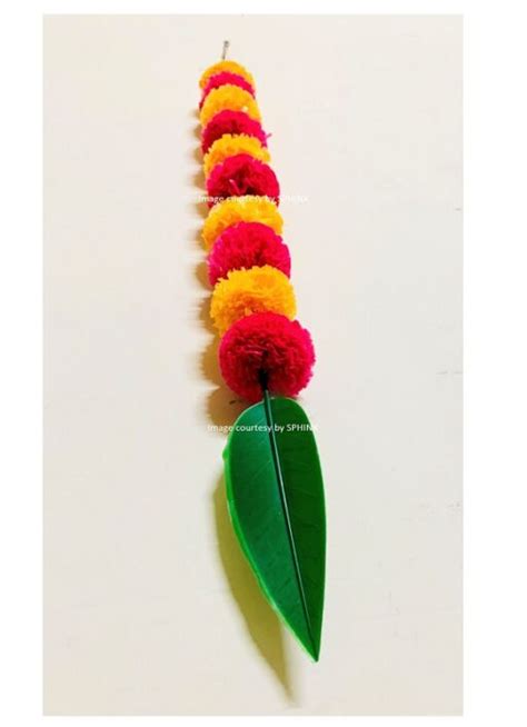 Sphinx Artificial Marigold Fluffy Flowers And Mango Leaves Garlands For Decoration Approx 2 Ft