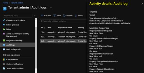 Intune Audit Logs Track Who Created Updated Device Compliance Policy