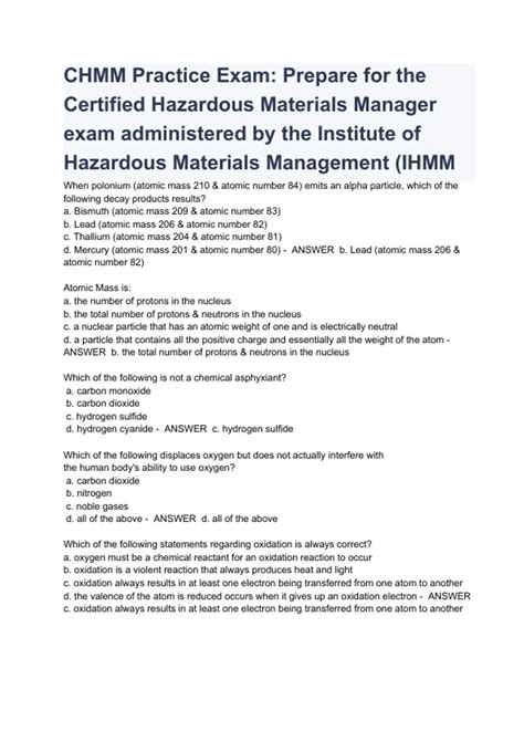 Chmm Practice Exam Prepare For The Certified Hazardous Materials