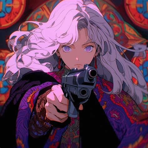 Premium Photo Anime Girl With Gun Pointing At Camera In Front Of