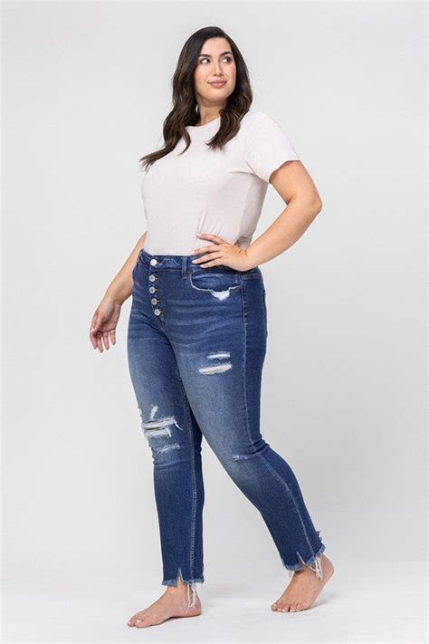 Plus Size Vervet High Rise Patched Button Up Jeans Sandhills Clothing Co