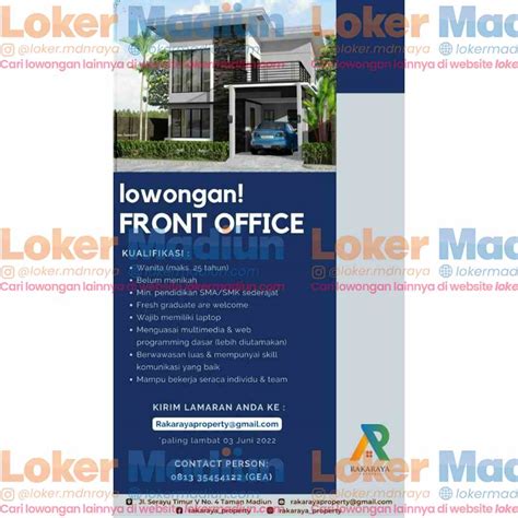 Lowongan Kerja Front Office Rakaraya Property Madiun