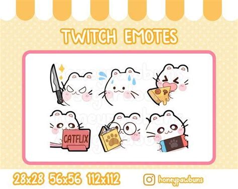 Emote Set weiße Katze Messer Schwitzen Pizza Catflix Etsy de Weiße