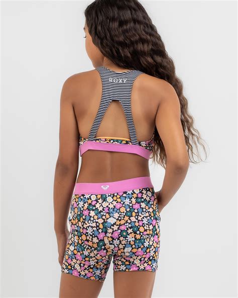 Roxy Girls Active Joy Bralette Bikini Top In Anthracite Flower Power