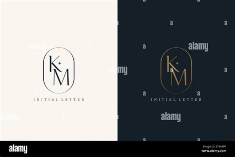 Premium Km Logo Monogram With Gold Circle Frame Luxury Initials Design