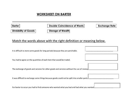 Barter Definitions Online Exercise For Live Worksheets