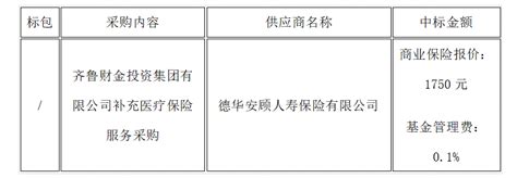 齐鲁财金投资集团有限公司补充医疗保险服务采购项目中标公告融资服务产业投资齐鲁财金投资集团有限公司