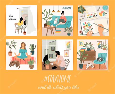 Premium Vector Stay At Home People Stay In Cozy House Illustrations