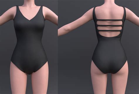 D Model Female Bikini Black And White Colour Swimsuit Monokini VR AR Low Poly CGTrader