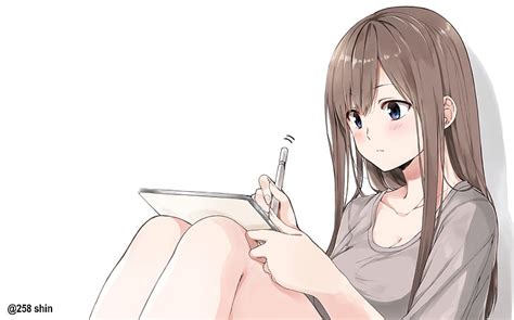 Anime Original Blue Eyes Brown Hair Girl Long Hair Original