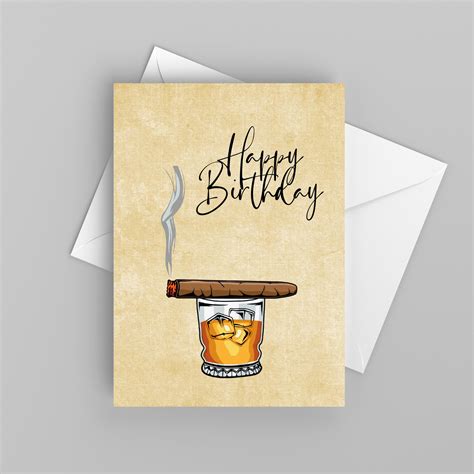 Tarjeta De Cumplea Os Imprimible De Cigarro Y Whisky Para Etsy Espa A